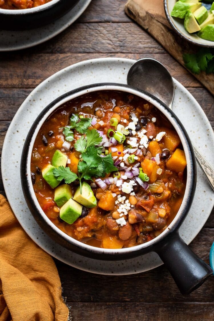 Kabocha Squash Chili in a soup bowl.